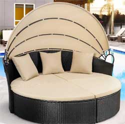 Tangkula Double Round Lounger with Adjustable Canopy
