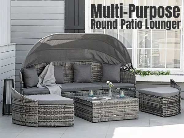 Multi-Purpose Round Patio Lounger for Dining, Entertaining, Sunbathing