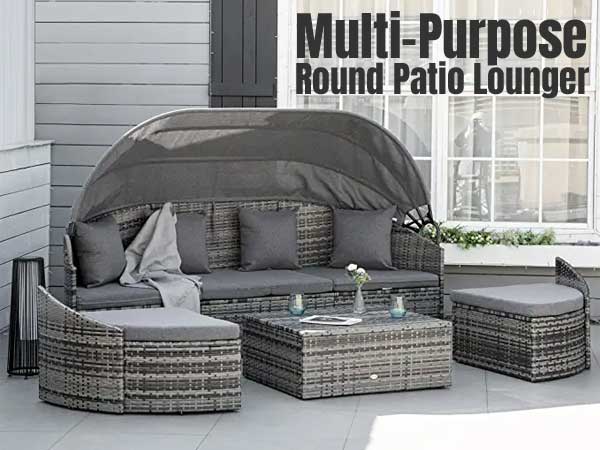 Multi-Purpose Round Patio Lounger for Dining, Entertaining, Sunbathing